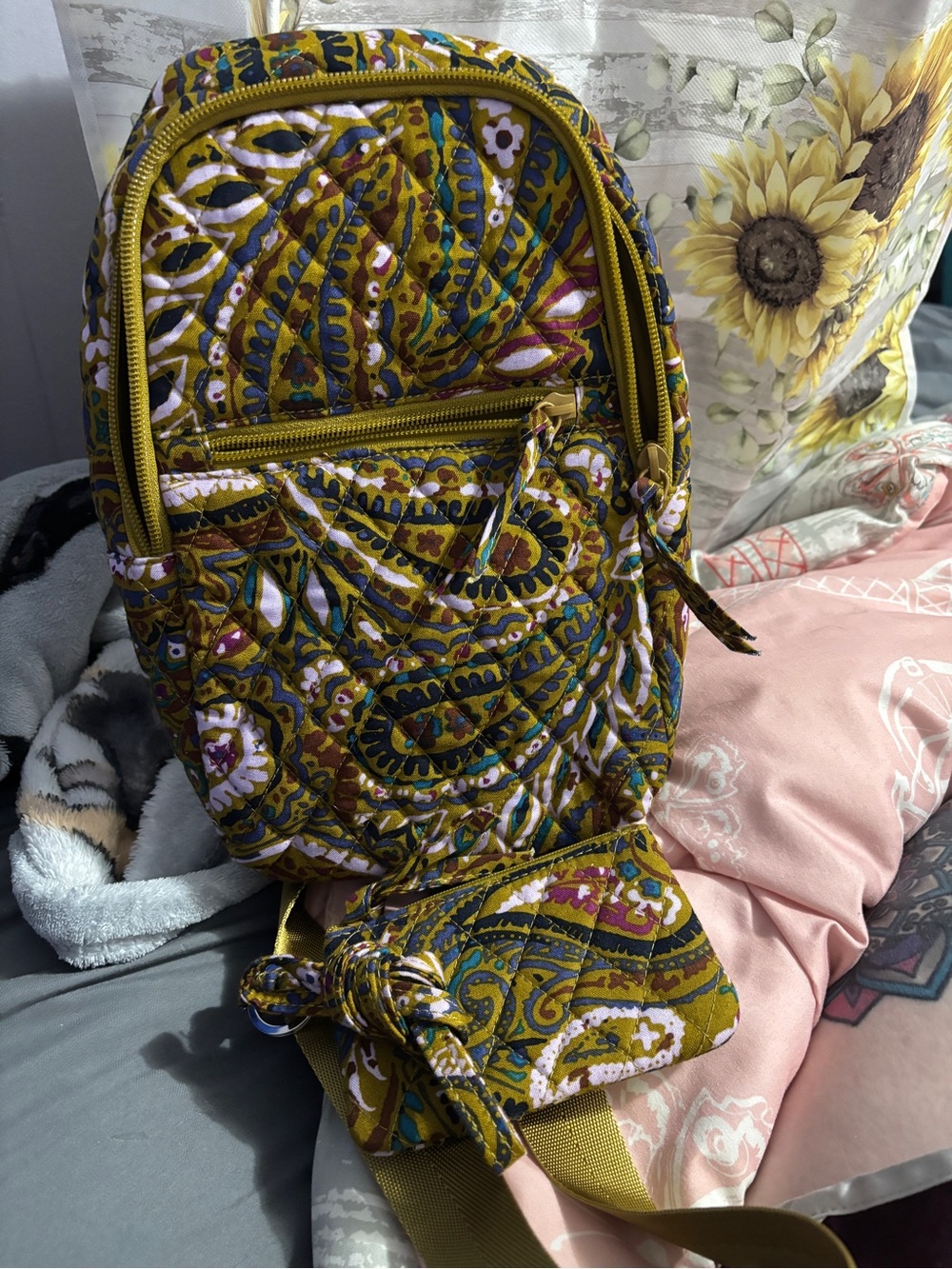 Vera Bradley Quilted Paisley Crossbody backpack and ID wallet